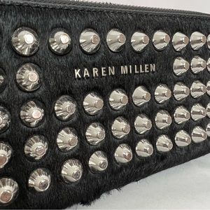 Karen Millen black cow hide studded zippy wallet